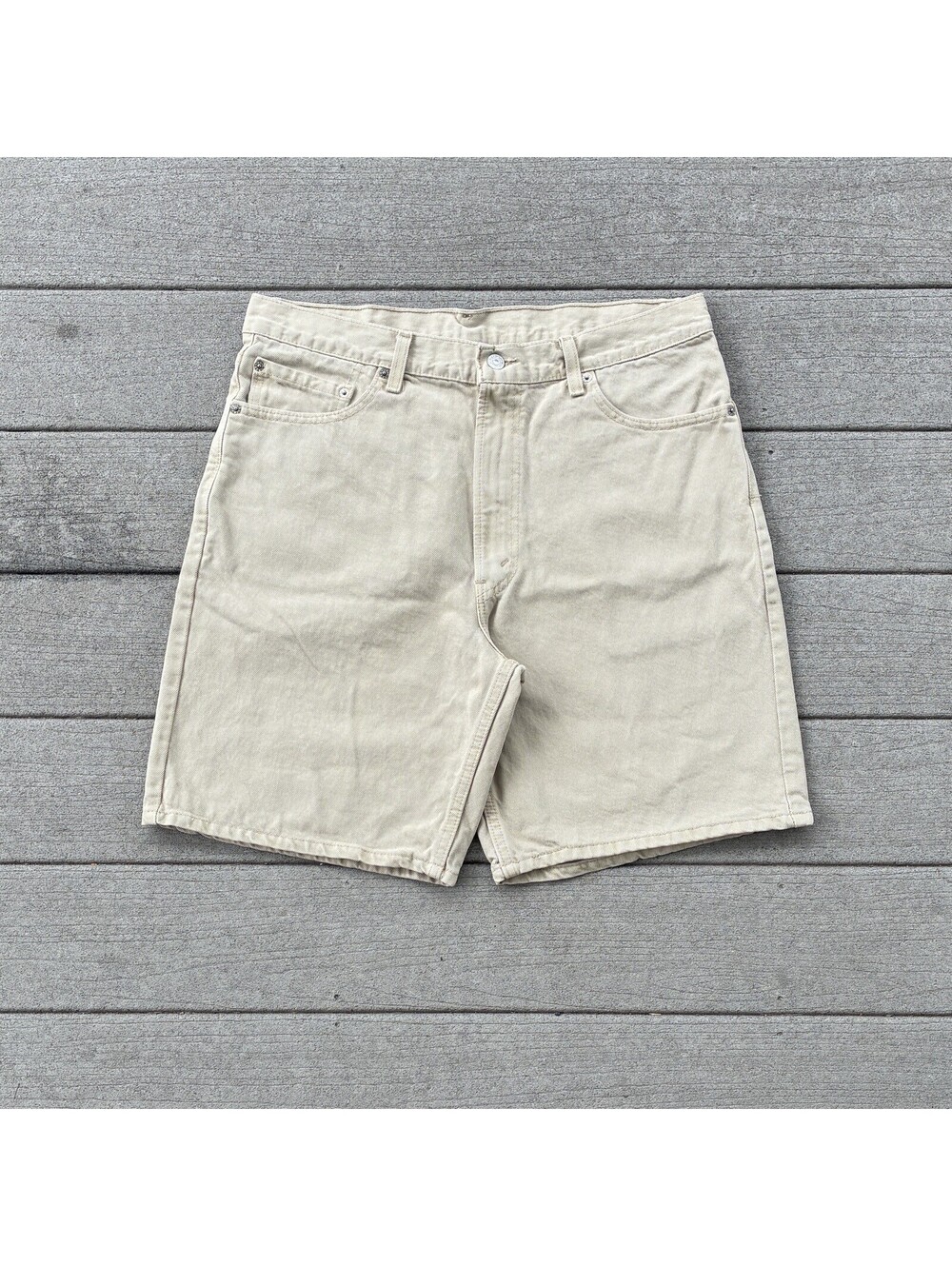 Vintage 90s Levi's 550 Men's W36 Made in USA Tan Denim Shorts Khaki Beige Cotton